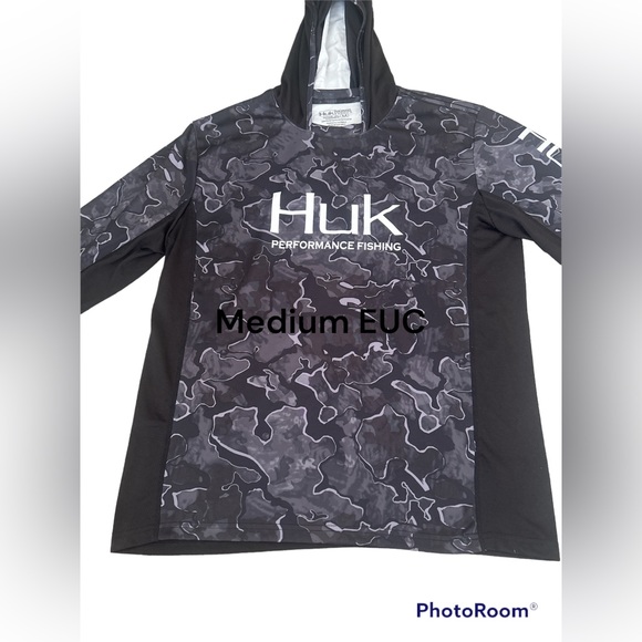 Huk Other - Huk Performance Fishing Black Gray Long Sleeve Camo Icon X Hoodie M EUC Angler